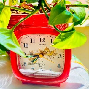 Whimsical red Vintage alarm clock with light
